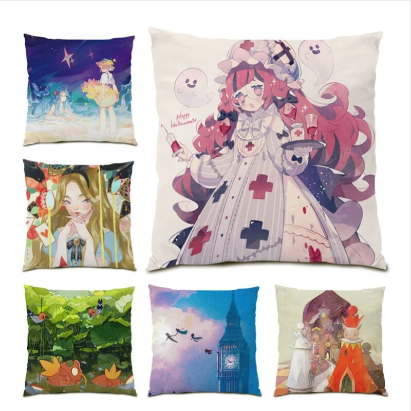 

Anime Pillow Cover Bed Living Room Decoration Velvet Cushion Cover 45x45 Landscape Throw Pillow Covers Cartoon Girl Sofa E1307