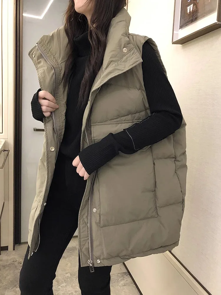 Women Winter Vest Korean Version New Temperament Pocket Loose Casual Warm Mid Length Down Cotton Vest Vest for Outwear D4578 
Women Winter Vest Korean Version New Temperament Pocket Loose Casual Warm Mid Length Down Cotton Vest Vest for Outwear D4578