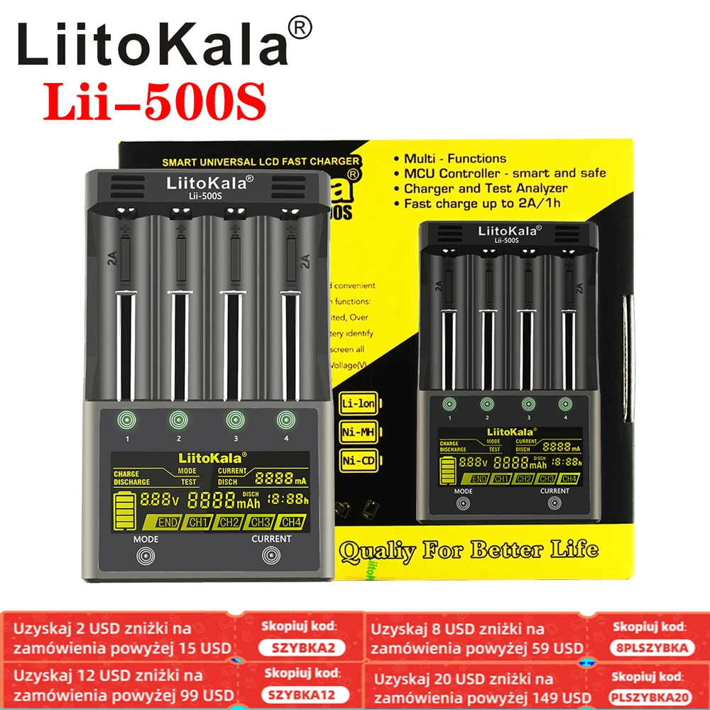 New LiitoKala Lii-500S LCD 3.7V 1.2V 18650 26650 21700 Battery Charger with Screen ,Test The Battery Capacity Touch Control
New LiitoKala Lii-500S LCD 3.7V 1.2V 18650 26650 21700 Battery Charger with Screen ,Test The Battery Capacity Touch Control