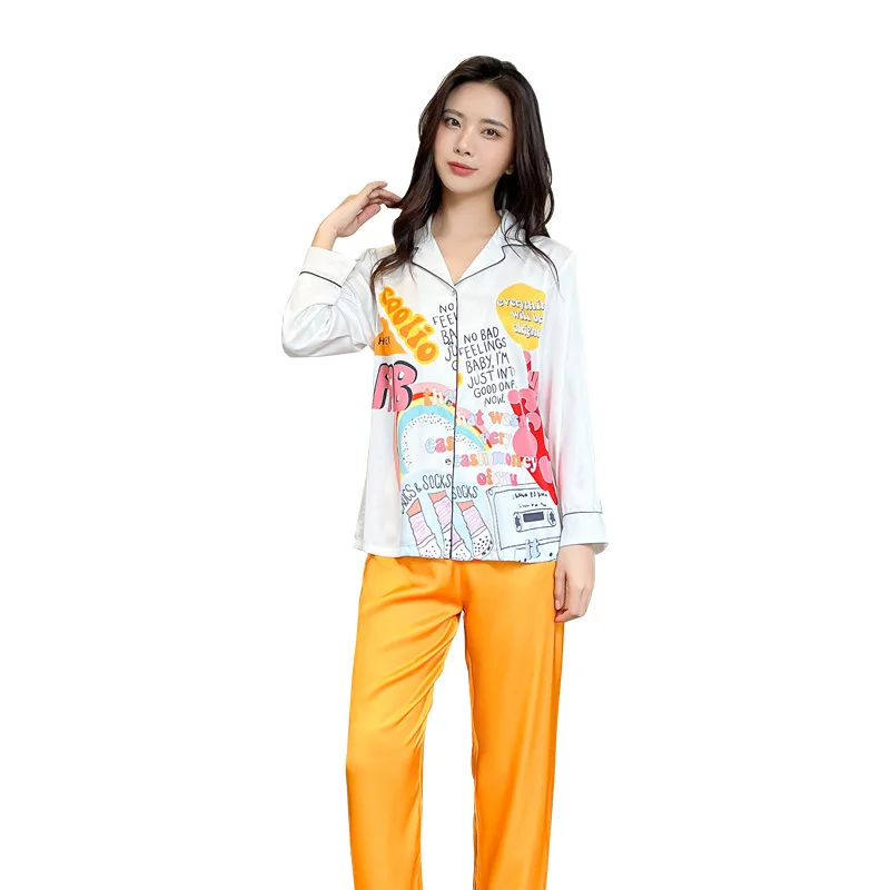 Imitation silk pajamas women's long-sleeved cardigan suit casual cool trend pajamas for women
Imitation silk pajamas women's long-sleeved cardigan suit casual cool trend pajamas for women