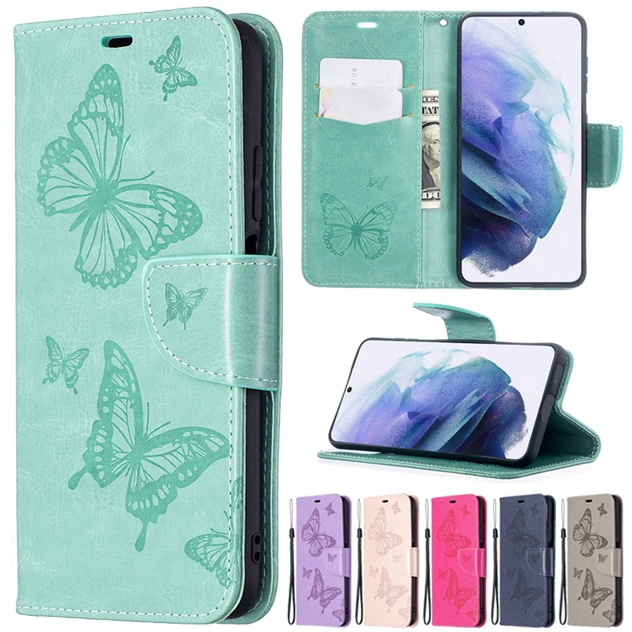 

Flip Wallet Butterfly Embossed Case For Samsung Galaxy S21/S20 Plus/Ultra/FE S10/S9 Plus A02S A03S A12 A22 A32 A52 A71 A72 A82