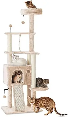 POPTOP 64in Large Cat Tree Tower for Indoor Cats, Multi-Level Condo Caves House with Hang Ball Toys and Sisal Scratching P
POPTOP 64in Large Cat Tree Tower for Indoor Cats, Multi-Level Condo Caves House with Hang Ball Toys and Sisal Scratching P