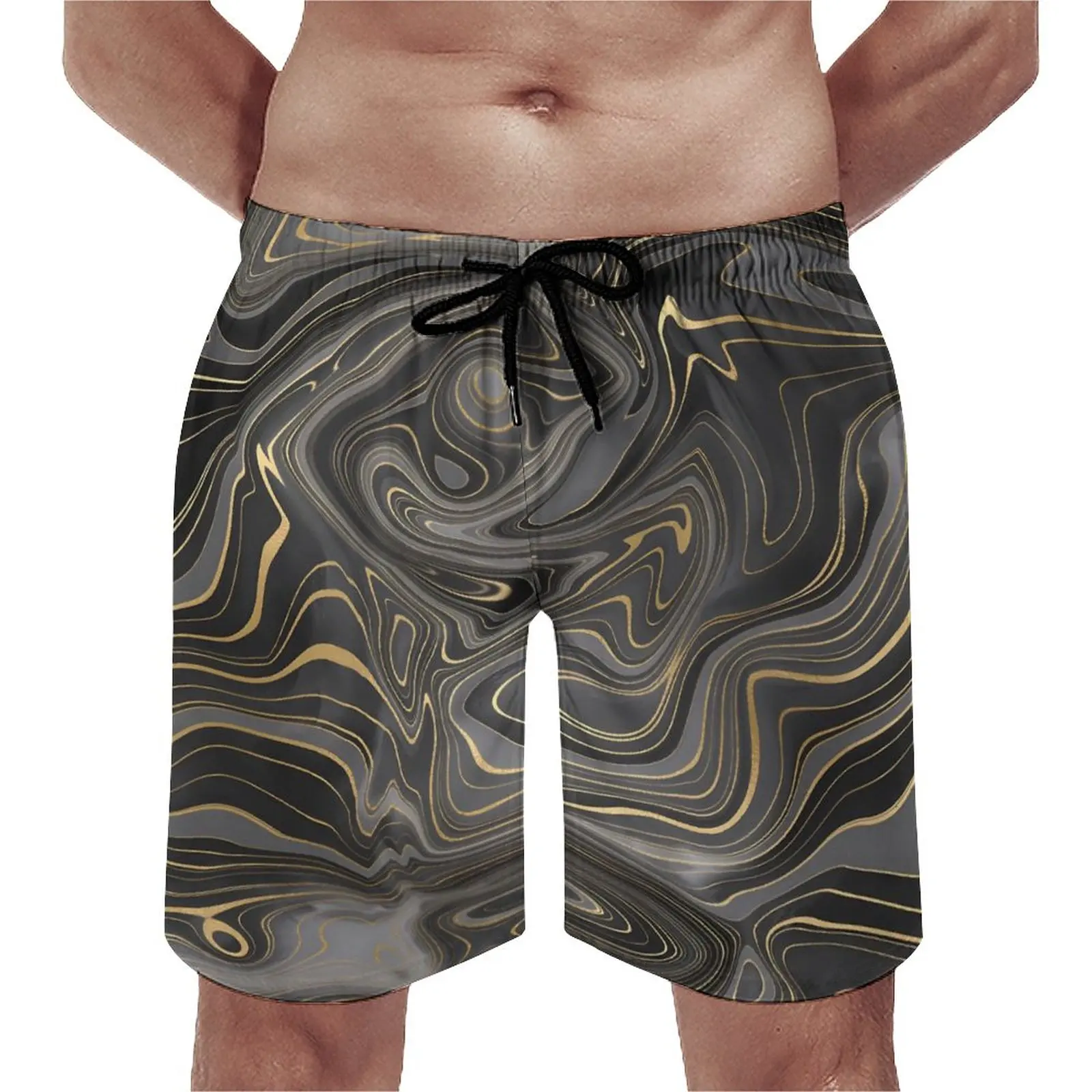 

Marble Print Gym Shorts Summer Black Gray Swirl Surfing Beach Shorts Men Comfortable Casual Custom Large Size Beach Trunks