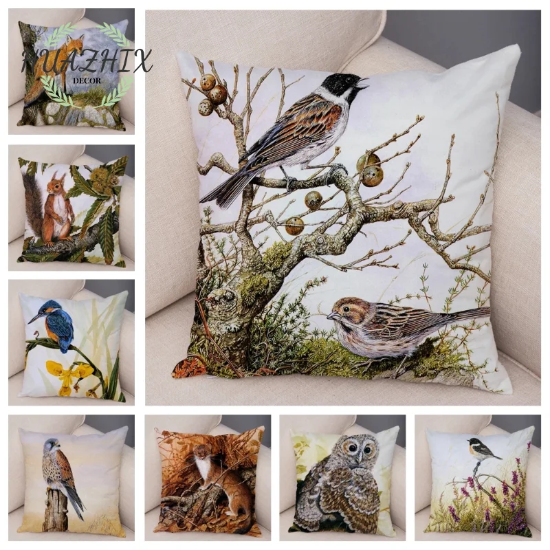 

Colorful Fox Bird Squirrel Pillowcase Cartoon Animal Cushion Cover Teenage Bedroom Dustproof Pillow Case Home Textile Decor