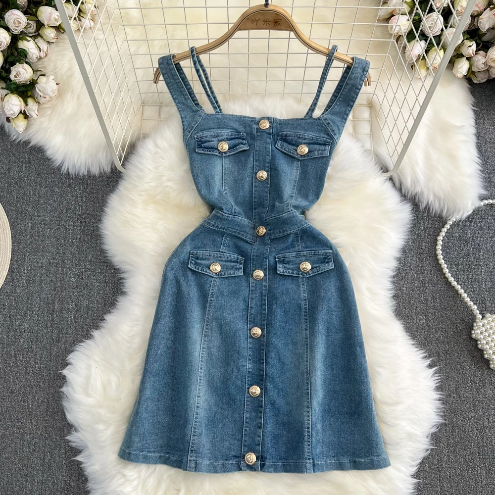 Blue Women Denim Vest Dress Summer Sleeveless Suspender Slim Wrap Hip Dresses Fashion Sexy Mini Female Frocks
Blue Women Denim Vest Dress Summer Sleeveless Suspender Slim Wrap Hip Dresses Fashion Sexy Mini Female Frocks