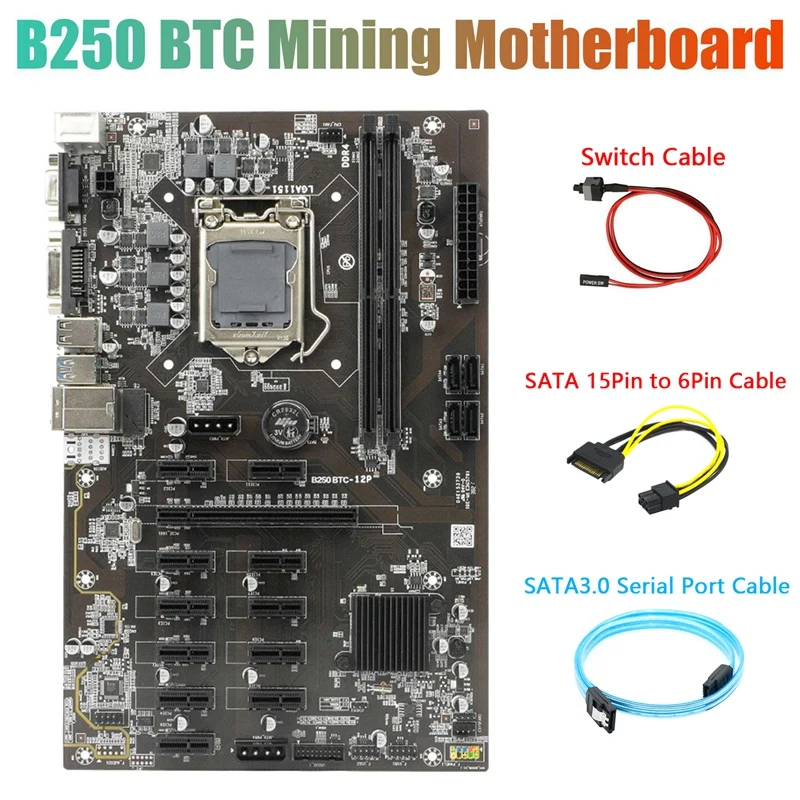 Материнская плата B250 BTC для майнинга с кабелем последовательного порта SATA3.0 + кабель SATA от 15pin до 6pin + кабель переключателя 12x слот для графиче...
Материнская плата B250 BTC для майнинга с кабелем последовательного порта SATA3.0 + кабель SATA от 15pin до 6pin + кабель переключателя 12x слот для графиче...