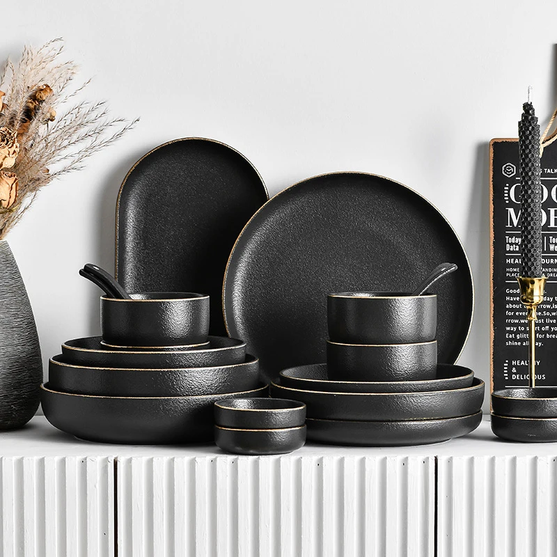 Black Tableware Set Ceramic Dinner Plates Dishes Food Plate Salad Soup Bowl Plates and Bowls Set Dinnerware Set for Restaurant
Black Tableware Set Ceramic Dinner Plates Dishes Food Plate Salad Soup Bowl Plates and Bowls Set Dinnerware Set for Restaurant