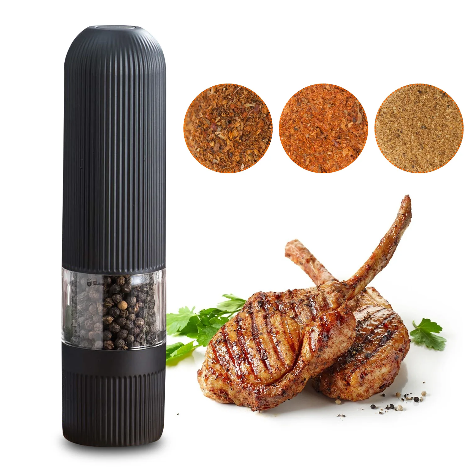 Электрическая мельница для перца или соли, питание от аккумулятора, кухонный инструмент, черный цвет
Электрическая мельница для перца или соли, питание от аккумулятора, кухонный инструмент, черный цвет