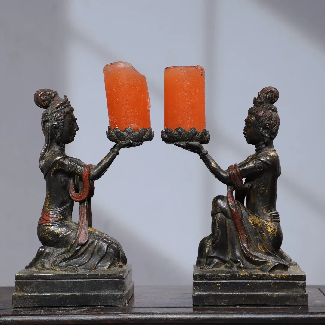 8"Tibet Temple Collection Old Bronze Cinnabar Mud gold Maiden wax platform beauty Lotus Platform Oil lamp A pair Worship Hall
8"Tibet Temple Collection Old Bronze Cinnabar Mud gold Maiden wax platform beauty Lotus Platform Oil lamp A pair Worship Hall