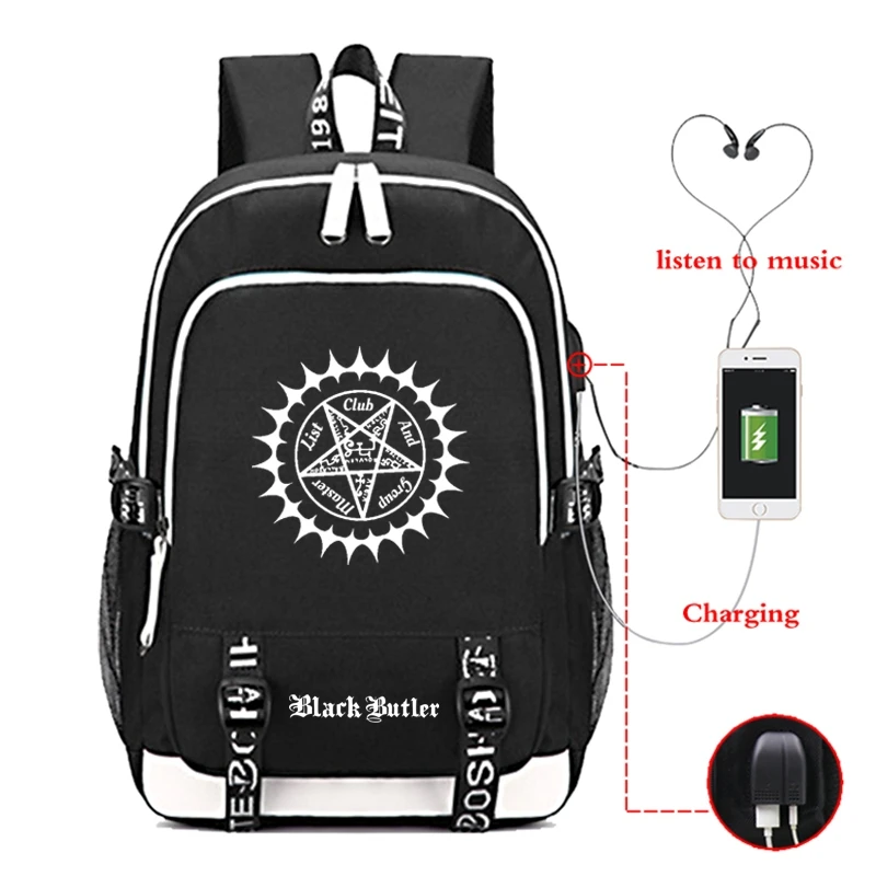Anime Black Butler Backpack Boy Girls School Bag USB Charging Backpack Student Cool Book Bag Women Men Travel Bag 
Anime Black Butler Backpack Boy Girls School Bag USB Charging Backpack Student Cool Book Bag Women Men Travel Bag