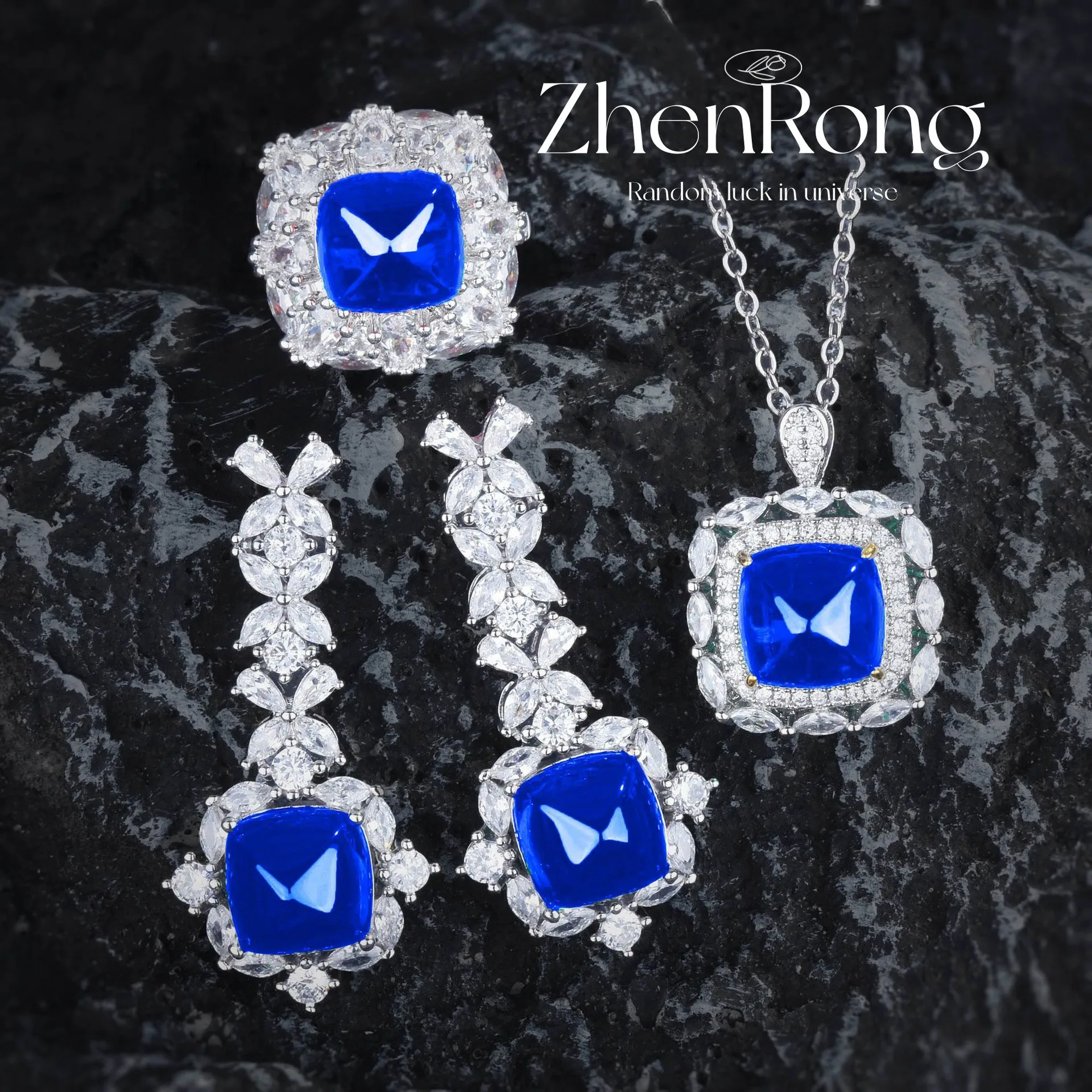 New Simulation Royal Blue Sapphires Sugar Tower Crystal Rings Women's Luxury Jewelry Sets Drop Earrings Pendant Necklaces
New Simulation Royal Blue Sapphires Sugar Tower Crystal Rings Women's Luxury Jewelry Sets Drop Earrings Pendant Necklaces