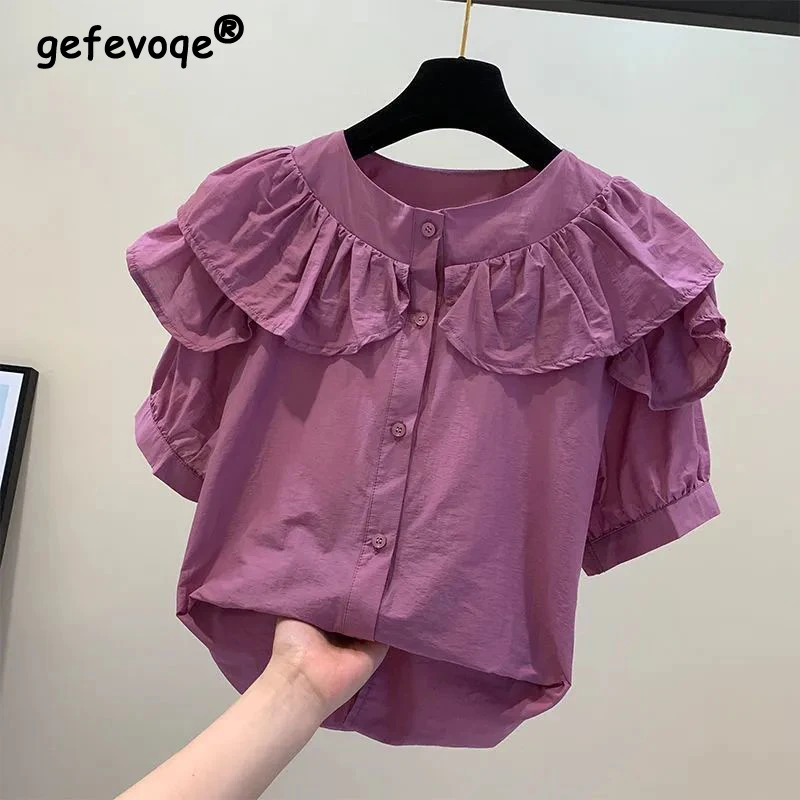 Women's Clothing 2023 Ruffle Sweet Kawaii Button Up Shirt Summer Trendy Short Sleeve Loose Blouse Soild Chic Tops Female Blusas
Women's Clothing 2023 Ruffle Sweet Kawaii Button Up Shirt Summer Trendy Short Sleeve Loose Blouse Soild Chic Tops Female Blusas