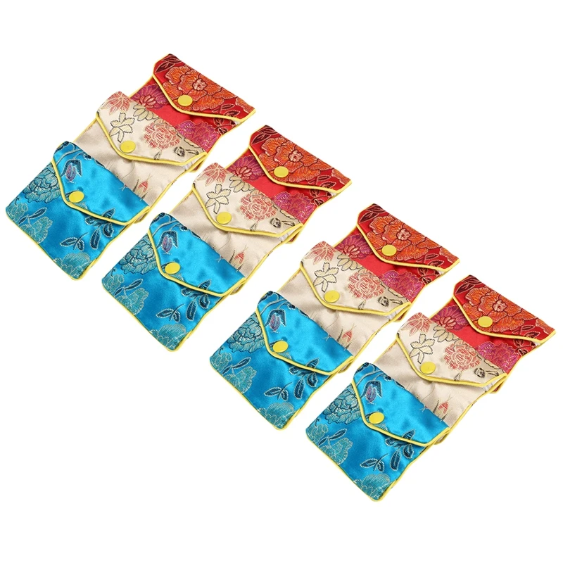 

Шелковый кошелек для ювелирных изделий из 12 предметов, Подарочный пакет с вышивкой из парчи, различные цвета