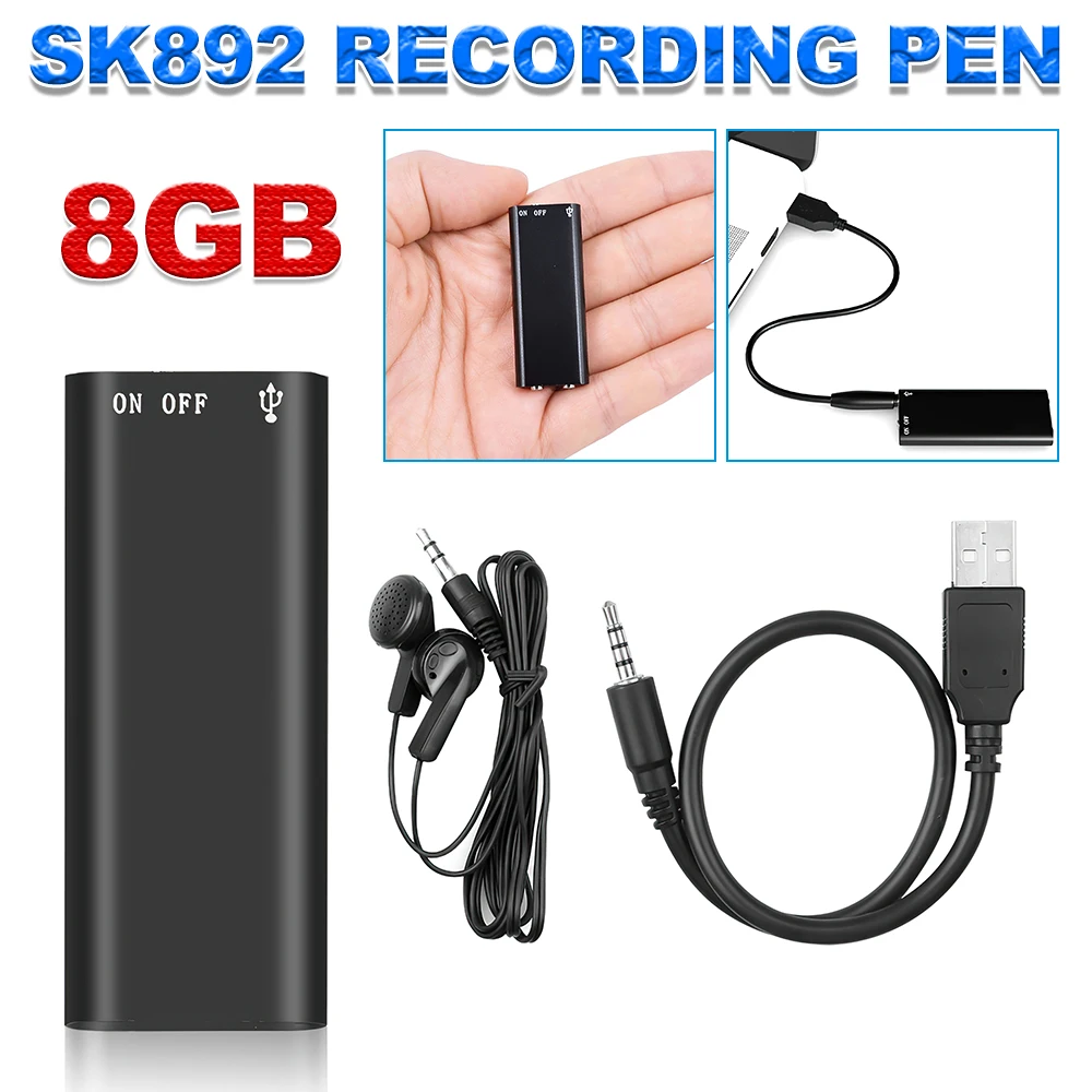 

Mini 8gb Voice Recorder Digital Audio Mini Dictaphone Record Mp3 Player Usb Pen Voice Activated Recording Wav with Earphones