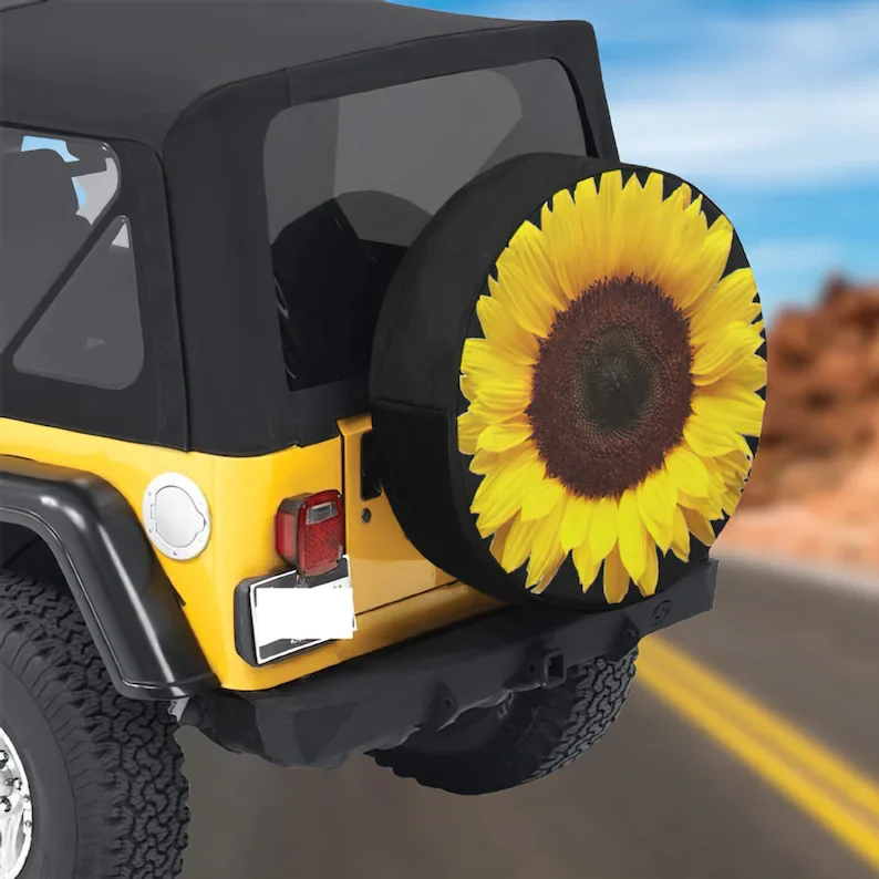 

Чехол для запасной шины Sunflower в стиле бохо, аксессуары для джипа, большая запасная крышка для шины, Подсолнух, подарок для нее, автомобильный подарок для