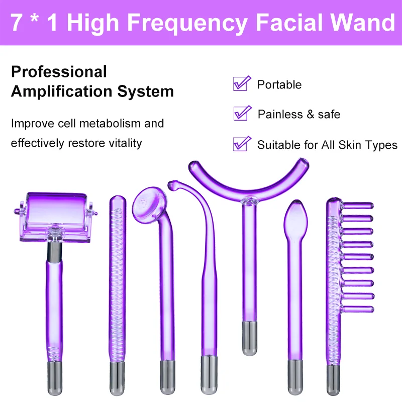 

Beauty Tools 7In1 High Frequency Electrode Glass Tube Purple Light Acne Wand Skin Care Spot Acne Remover Facial Spa（No handle）