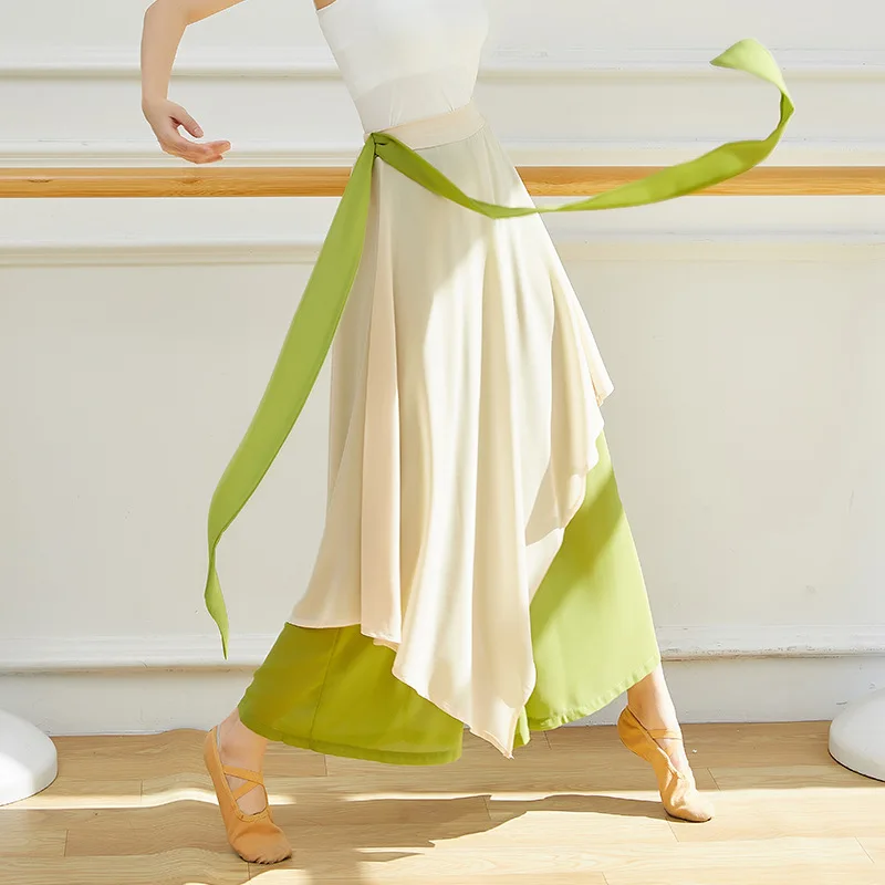 

Classical Dance Chiffon Culottes Wide Leg Harem Skirt Pants Flowy Chinese Dance Folk Yangko Dance Practice Wear 2 Layers Fairy