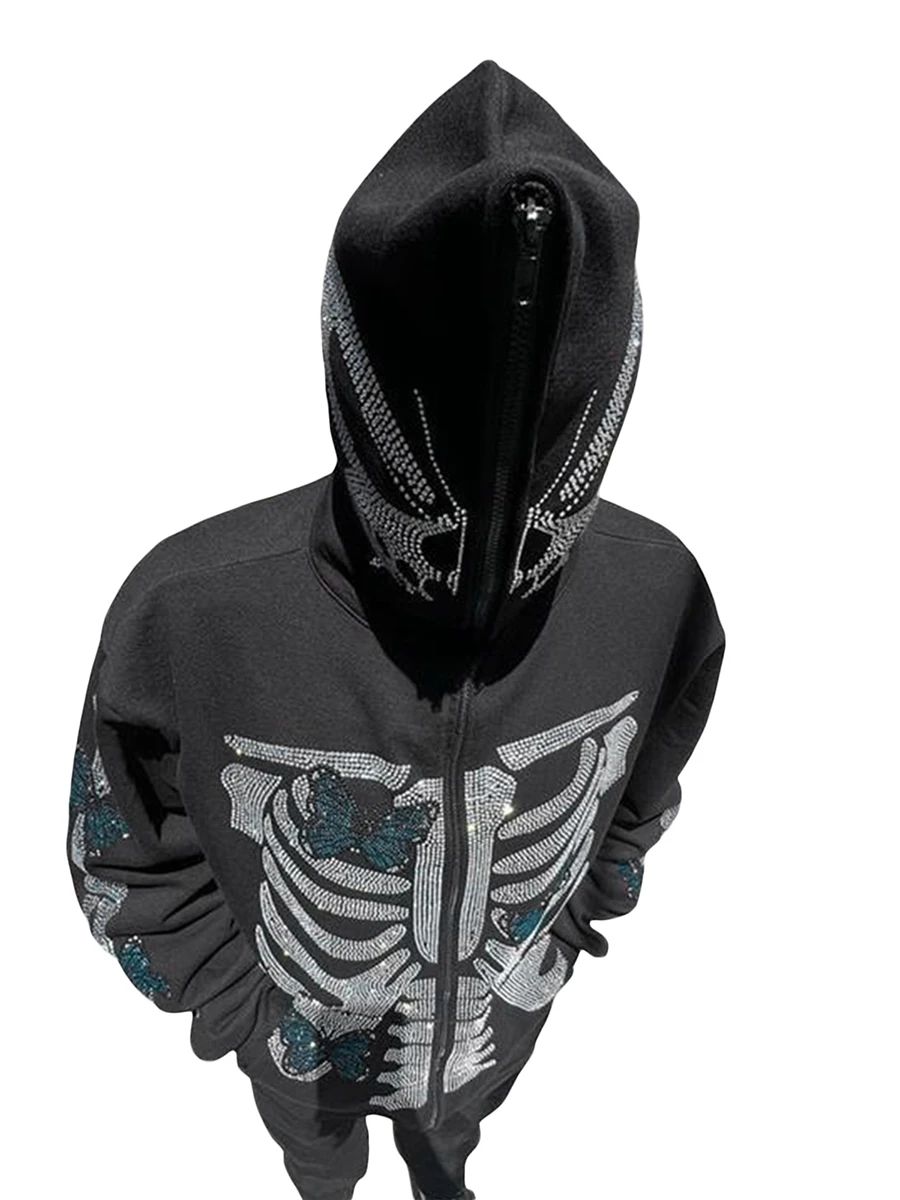 Women s Long Sleeve Hooded Coat Halloween Butterfly Skeleton Pattern Full Zipper Closure Side Pockets Casual Outwear
Women s Long Sleeve Hooded Coat Halloween Butterfly Skeleton Pattern Full Zipper Closure Side Pockets Casual Outwear