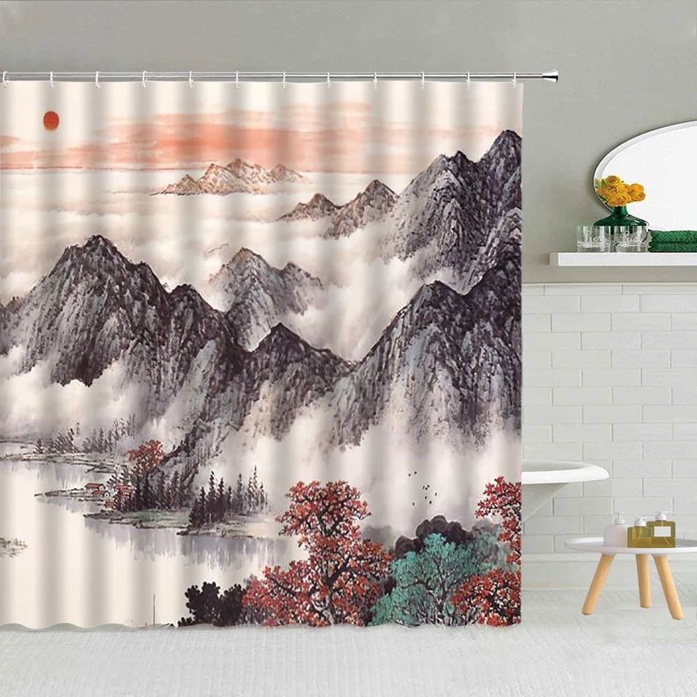 Painting Mountain Bird Fish Shower Curtain Fabric Bathroom Supplies High Quality With Hooks Cloth Curtains Modern Minimalist Ink
Painting Mountain Bird Fish Shower Curtain Fabric Bathroom Supplies High Quality With Hooks Cloth Curtains Modern Minimalist Ink