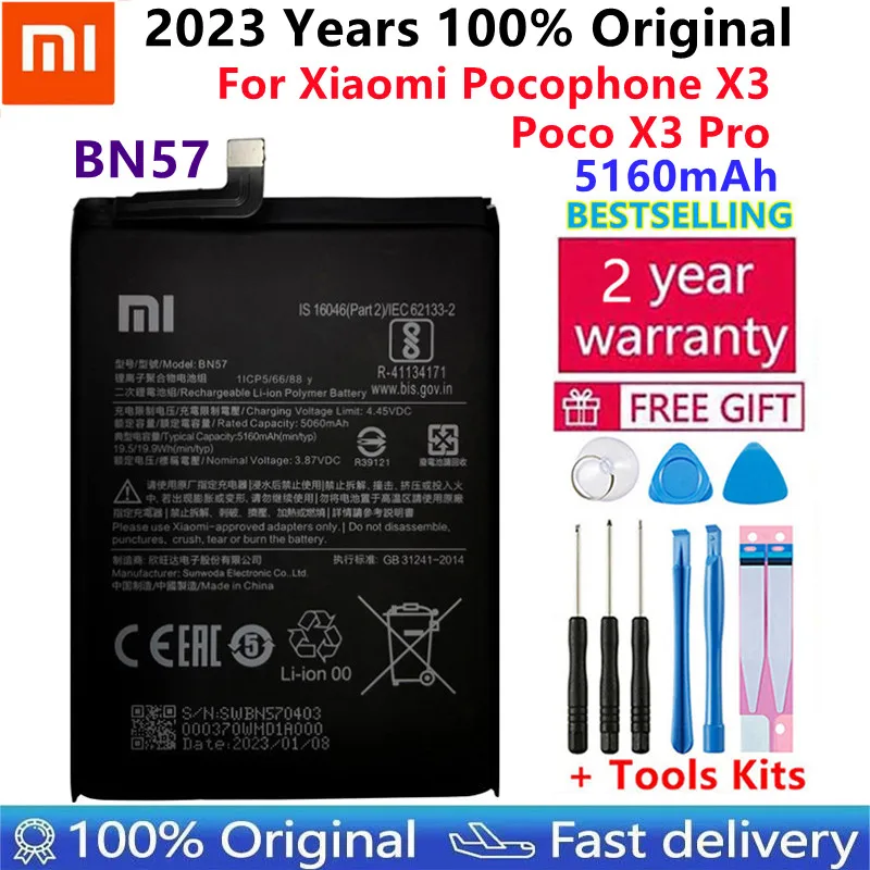 

100% Original Xiao mi BN57 5060mAh Phone Battery For Xiaomi Pocophone X3 Poco X3 Pro Replacement Batteries