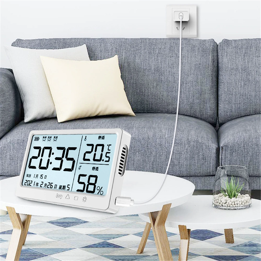 Thermometer Hygrometer with Calendar Alarm Clock Auto Electronic Temperature Humidity Monitor Clock Large LCD Screen USB Charge
Thermometer Hygrometer with Calendar Alarm Clock Auto Electronic Temperature Humidity Monitor Clock Large LCD Screen USB Charge