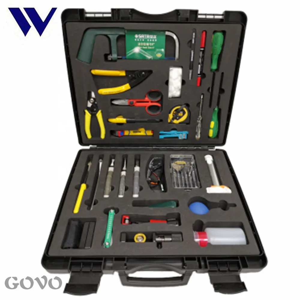 GOVO Fiber Cable Construction Tool Fiber Cable Splicing Tool Kits GW-29B Power meter Fiber cleaver Stripper 
GOVO Fiber Cable Construction Tool Fiber Cable Splicing Tool Kits GW-29B Power meter Fiber cleaver Stripper