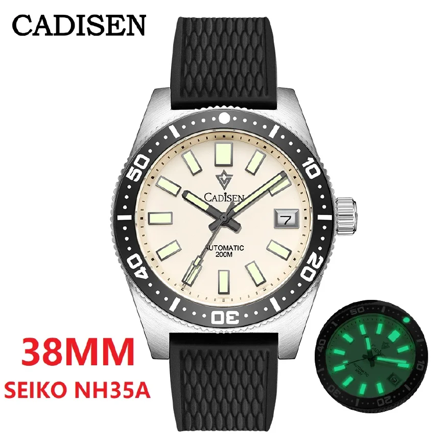 CADISEN 38mm Diving Watch Men Automatic Mechanical Wristwatch Luminous Bezel 200M Waterproof NH35 Movement Rubber Wrist watch
CADISEN 38mm Diving Watch Men Automatic Mechanical Wristwatch Luminous Bezel 200M Waterproof NH35 Movement Rubber Wrist watch