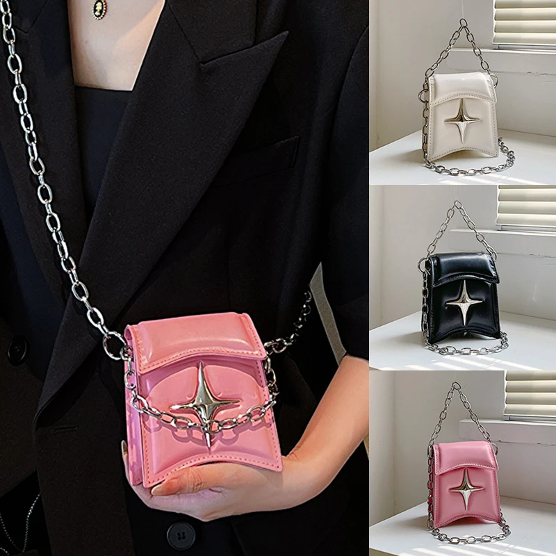 

Винтажная Корейская маленькая сумка на плечо Y2K с цепочкой, клатч с клапаном, сумочки, розовые Сумки из искусственной кожи, готические женск...