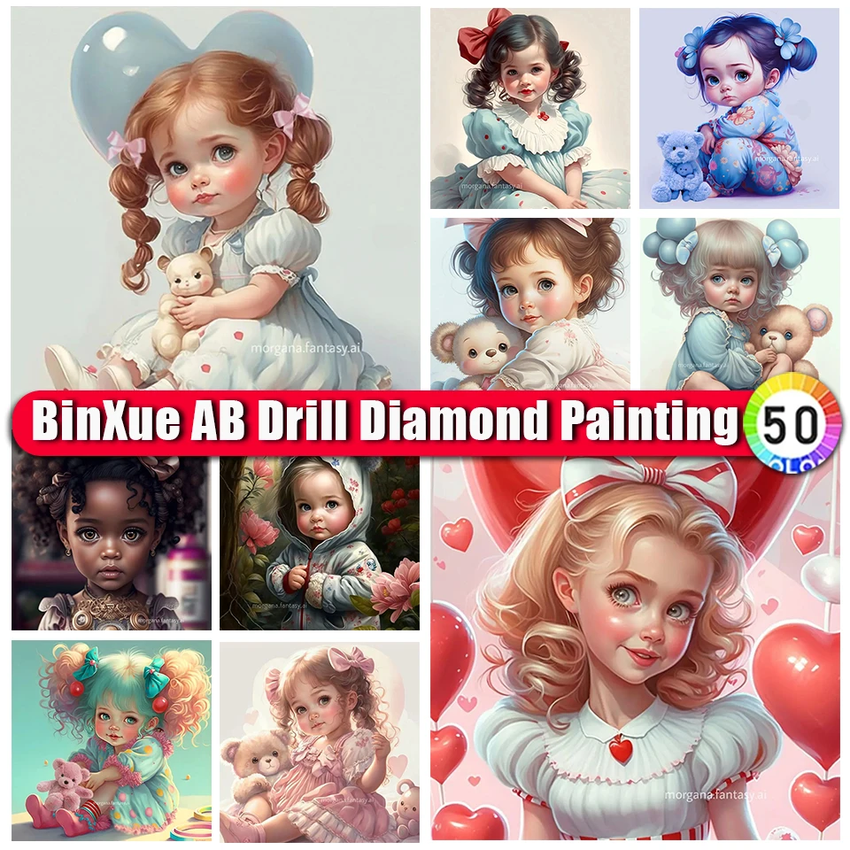 

BinXue Cartoon Heart Girl AB Diamond Painting Bowknot Bear Ragdoll Cross Stitch Handmade DIY Flower Mosaic Art Home Decor Gifts