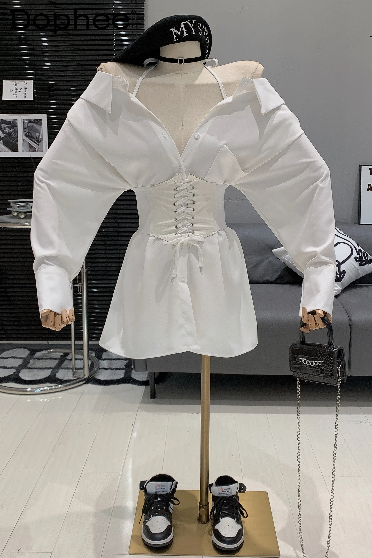 Sweet Cool Style Long-Sleeve Blouse Women's Off-Shoulder Shirt Dress Waist Seal Vacation Sun Protection Shirt Spring Autumn 2023 
Sweet Cool Style Long-Sleeve Blouse Women's Off-Shoulder Shirt Dress Waist Seal Vacation Sun Protection Shirt Spring Autumn 2023