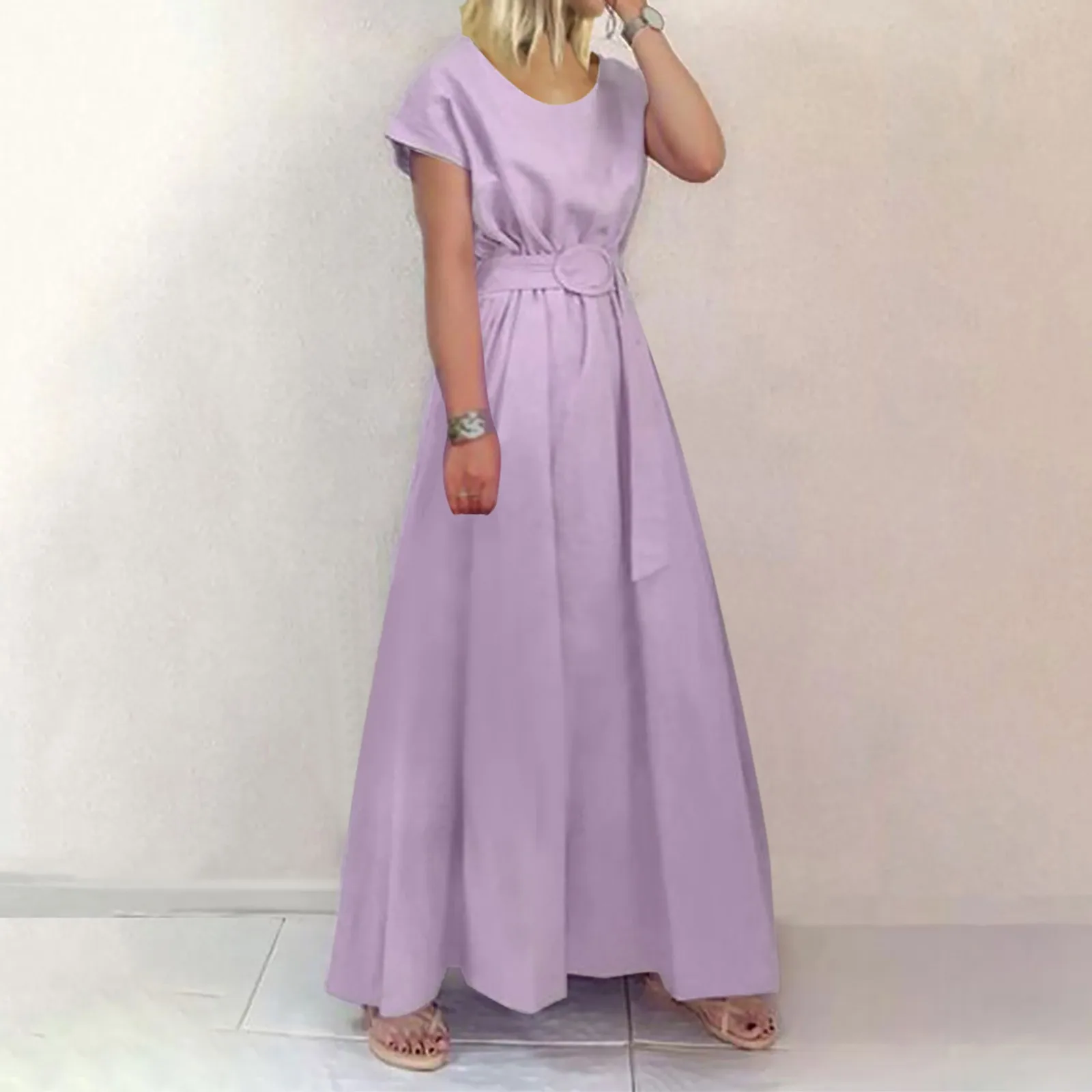 Women Fashion Elegant V Neck Solid Color Swing Dress Loose Belt Waist Dress Dress Long Casual for Women
Women Fashion Elegant V Neck Solid Color Swing Dress Loose Belt Waist Dress Dress Long Casual for Women