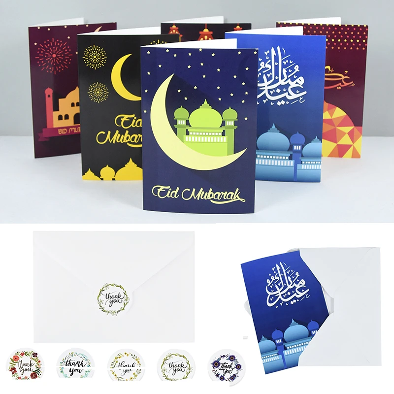 6Pcs Eid Mubarak Paper Greeting Cards with Envelop Sticker Invitation Letter Paper Muslim Ramadan Party Office School Supplies
6Pcs Eid Mubarak Paper Greeting Cards with Envelop Sticker Invitation Letter Paper Muslim Ramadan Party Office School Supplies