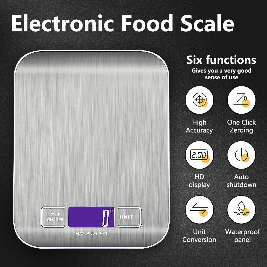 

Цифровые кухонные весы для еды, вес 10 кг, Многофункциональные весы для приготовления пищи, 1 г/0,1 унции, точная градация, нержавеющая сталь
