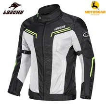 Lyschy Summer Motorcycle Jacket Reflective Clothing Riding Gear Dain Breathable Clothes Shoulder Elbow Back Protective CE Pads