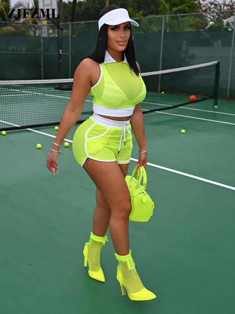 Neon Color Women's Mesh Breathable Baseball Suits Casual Hollow Out Sleeveless Crop Top and Drawstring Waist Biker Short Outfits
Neon Color Women's Mesh Breathable Baseball Suits Casual Hollow Out Sleeveless Crop Top and Drawstring Waist Biker Short Outfits
