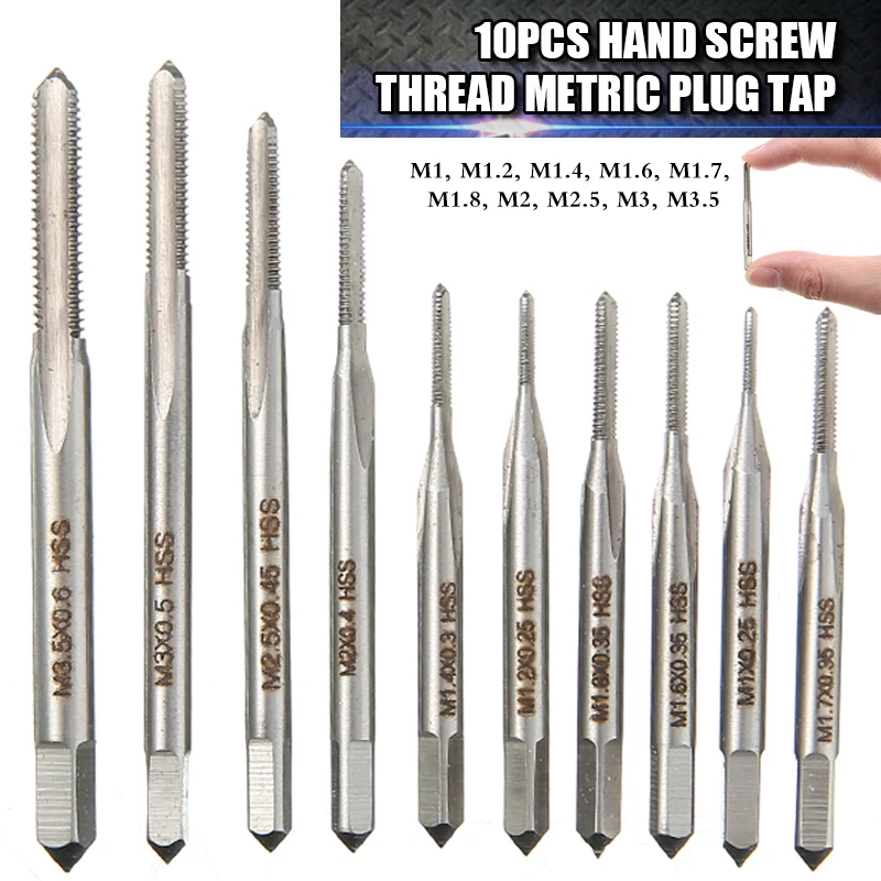 10PCS M1-M3.5 Straight Fluted Screw Thread Metric Plug Hand Tap Drill Bits Tool Kit High Speed Steel Thread Tap
10PCS M1-M3.5 Straight Fluted Screw Thread Metric Plug Hand Tap Drill Bits Tool Kit High Speed Steel Thread Tap