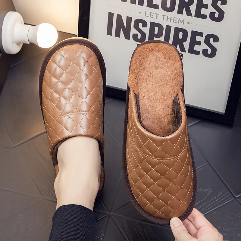 Men's PU Leather Winter Indoor Slippers Waterproof Anti-Skid Couple Household Slippers Warm Comfortable Home Shoes for Women
Men's PU Leather Winter Indoor Slippers Waterproof Anti-Skid Couple Household Slippers Warm Comfortable Home Shoes for Women