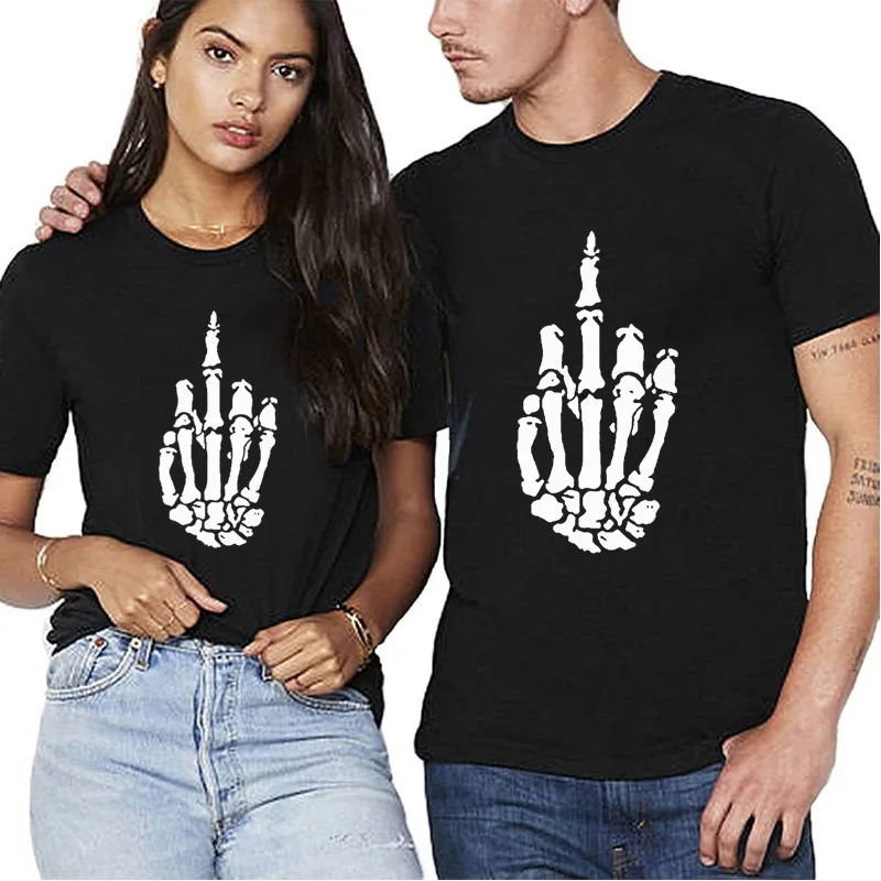 Couple street fun hip hop style skull middle finger printed men/women's high quality cotton loose t-shirts summer Casual Tops
Couple street fun hip hop style skull middle finger printed men/women's high quality cotton loose t-shirts summer Casual Tops