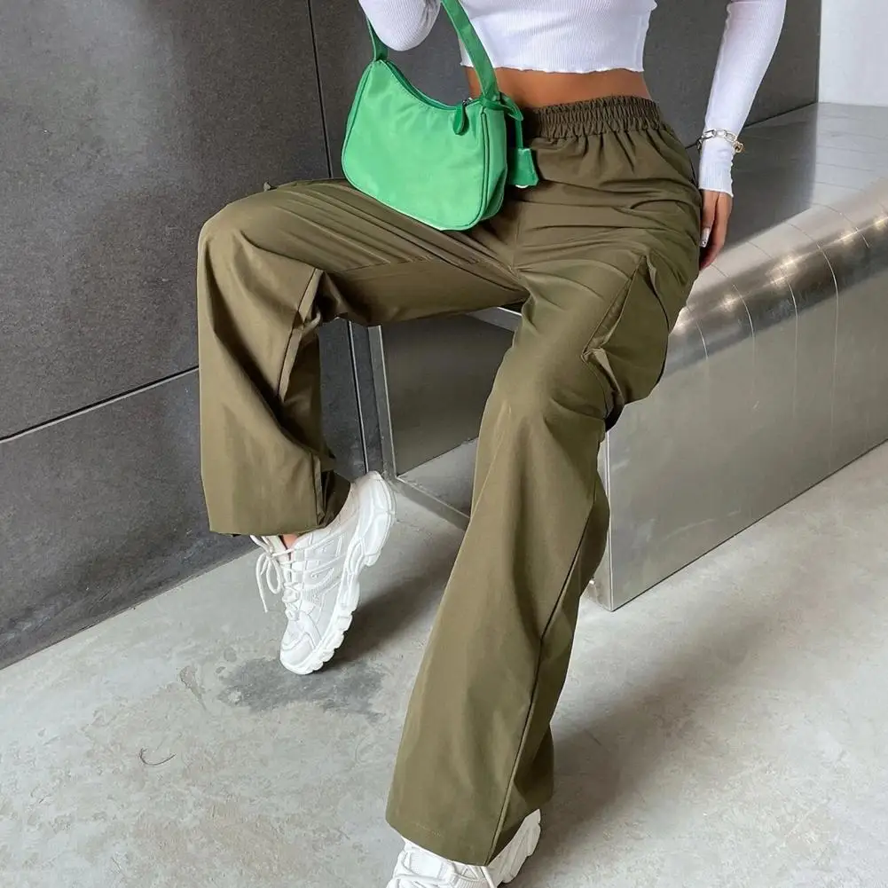 

Женские мягкие брюки, стильные женские брюки-карго, модные широкие брюки с эластичным поясом и карманами, Корейская уличная одежда для повседневной носки