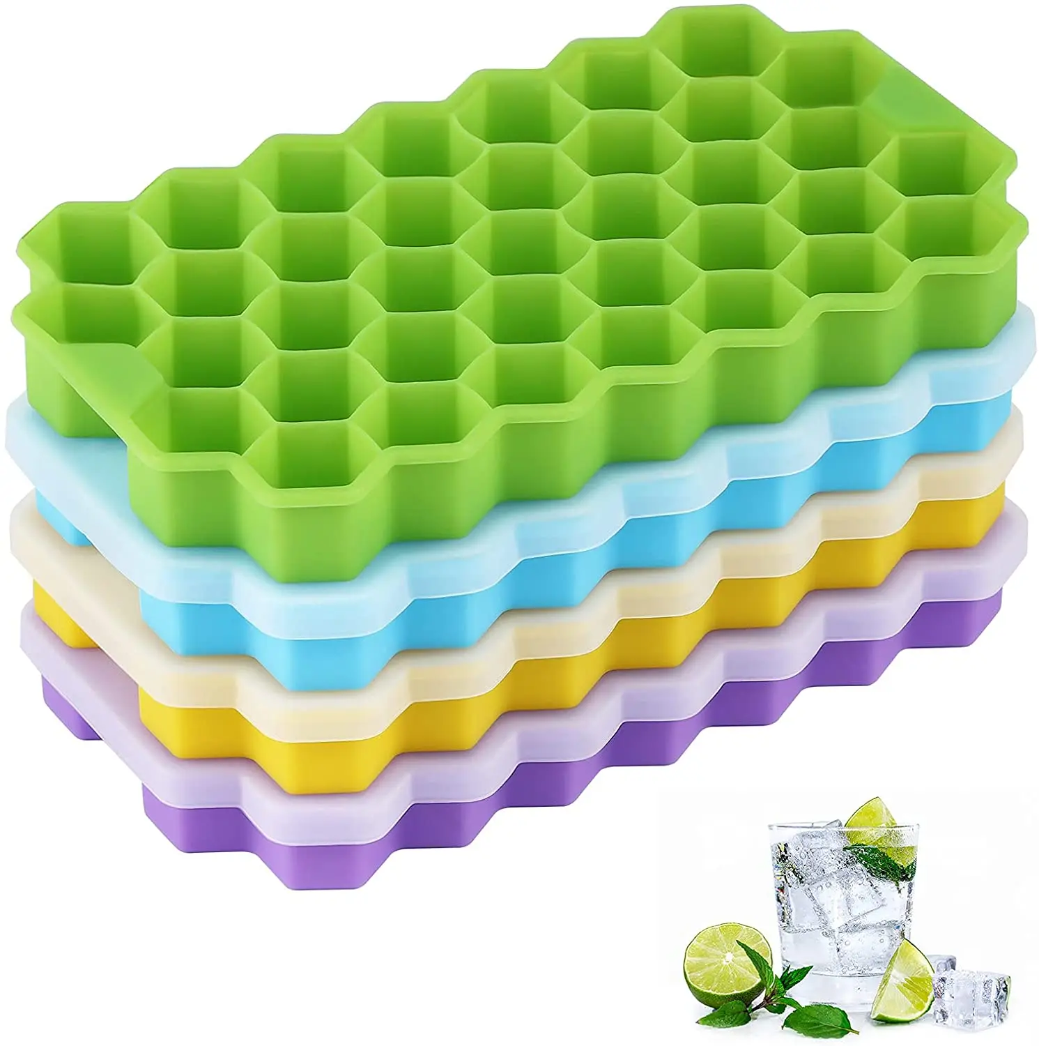 

Honeycomb Ice Cube Trays with Removable Lids Reusable Silicone BPA Free Food Grade Ice Cube Mold Stackable Ice Maker for Whiskey