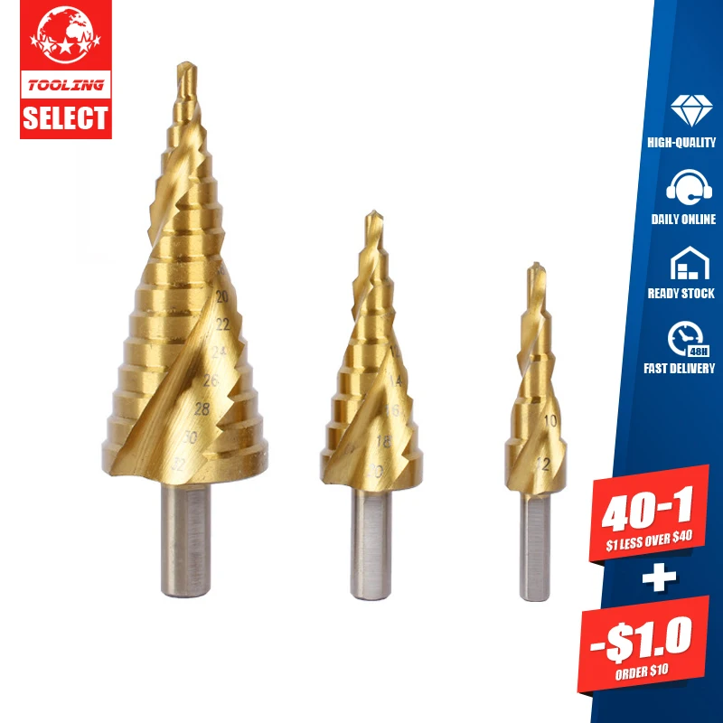3pcs HSS 4241 Titanium Coated Spiral Groove Step Drill Bit Triangular Handle 4-32 4-20 4-12mm Suitable For Metal Wood Hole Saws
3pcs HSS 4241 Titanium Coated Spiral Groove Step Drill Bit Triangular Handle 4-32 4-20 4-12mm Suitable For Metal Wood Hole Saws