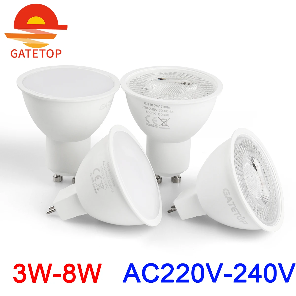 

LED spotlight GU10 GU5.3 AC220V high luminous efficiency, no flicker, warm white light 3W-8W, can replace 20W 50W halogen lamp