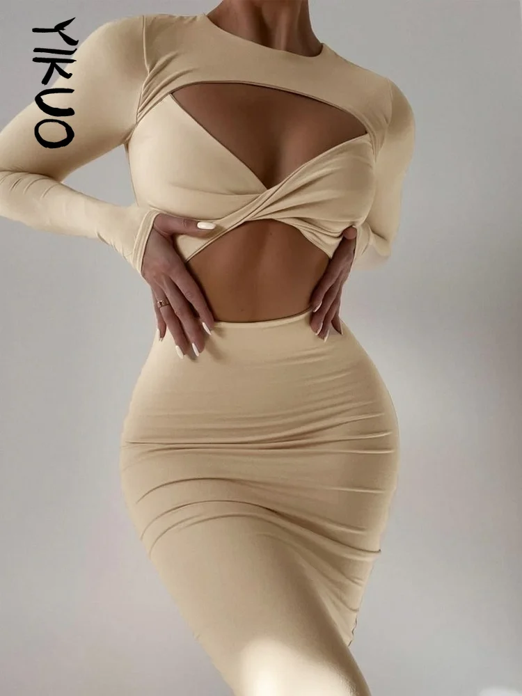 YIKUO 2022 Spring Summer Women Solid Long Sleeve Hollow Out Midi Dress Back Slit Bodycon Sexy Streetwear Party Club Festival
YIKUO 2022 Spring Summer Women Solid Long Sleeve Hollow Out Midi Dress Back Slit Bodycon Sexy Streetwear Party Club Festival