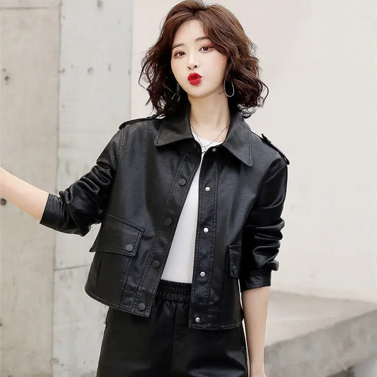 Женская кожаная куртка на весну и осень, кожаное женское короткое пальто, модная Байкерская кожаная куртка
Женская кожаная куртка на весну и осень, кожаное женское короткое пальто, модная Байкерская кожаная куртка