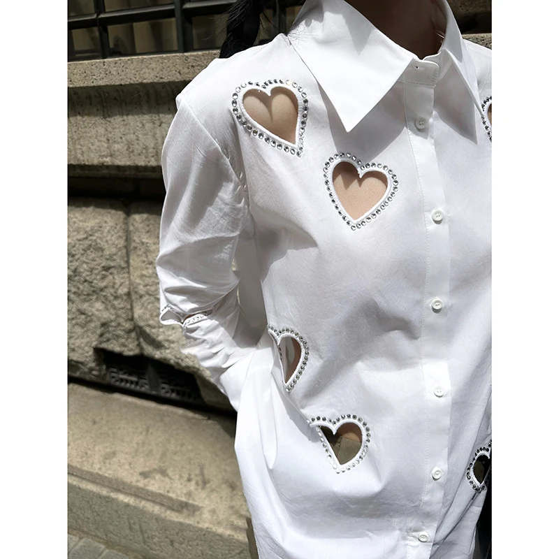 2023 New Spring Summer Hollow Out Loves Hot Drilling White Blouses for Women Loose Diamonds Long Sleeve Shirts Female Casual Top
2023 New Spring Summer Hollow Out Loves Hot Drilling White Blouses for Women Loose Diamonds Long Sleeve Shirts Female Casual Top