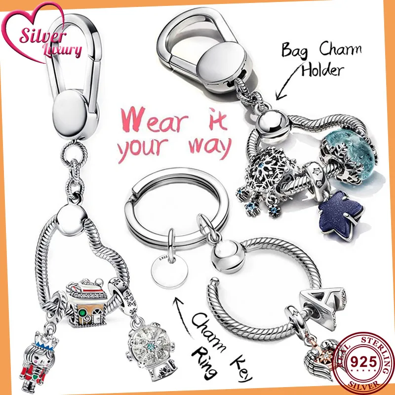 Charms 925 Sterling Silver Moment Key Ring Small Bag Heart Charm Holder Fit Original PANDORA Charm for Women Jewelry Keychain 
Charms 925 Sterling Silver Moment Key Ring Small Bag Heart Charm Holder Fit Original PANDORA Charm for Women Jewelry Keychain