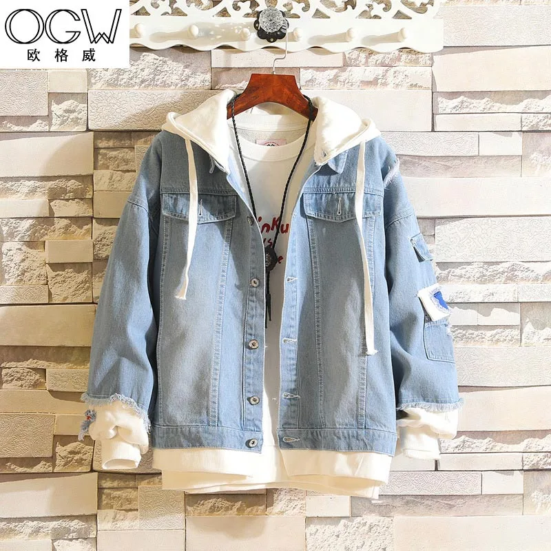 Hot 2021 Utumn Winter New Port Style Streetwear Hip Hop Trendy Fake Two Hooded Men's Denim Jacket Coat Male Lovers Erkek Mont
Hot 2021 Utumn Winter New Port Style Streetwear Hip Hop Trendy Fake Two Hooded Men's Denim Jacket Coat Male Lovers Erkek Mont
