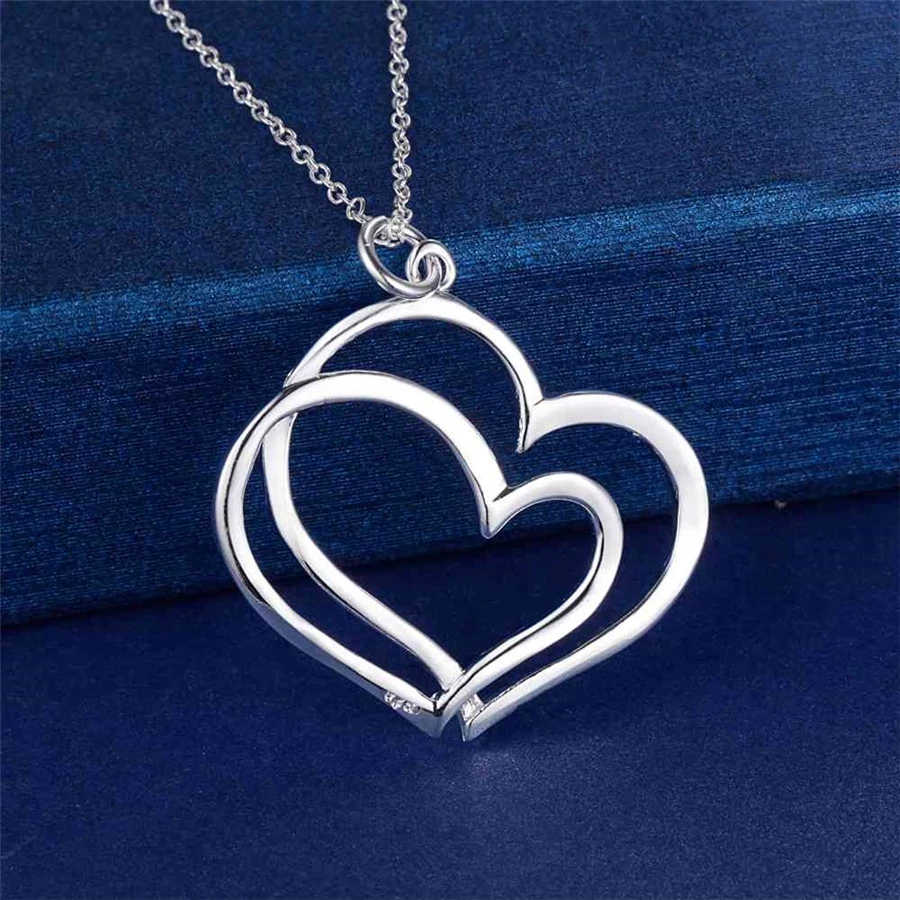 Charm hot 925 Stamp Silver color Double Heart Pendant necklace for women Fashion Jewelry Chain Wedding party Christmas Gift
Charm hot 925 Stamp Silver color Double Heart Pendant necklace for women Fashion Jewelry Chain Wedding party Christmas Gift