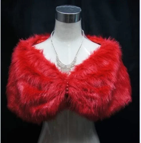 

Ivory/White/Red Faux Fur Bride Shawl Wedding Bridal Wrap Shrug Bolero Jacket Coat
