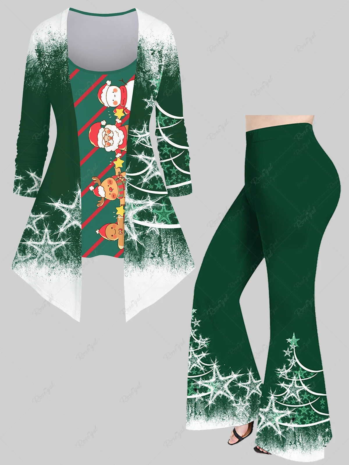 

Женский костюм 2 в 1, футболка с принтом Санта-Клауса, лося, снеговика, пентаграммы и расклешенные брюки